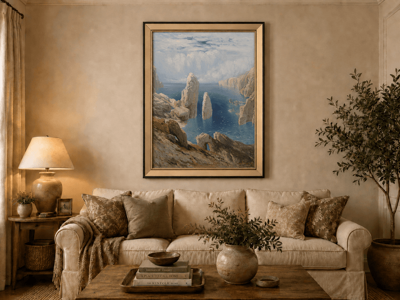 Landscape Oil Painting - Sea Cliff Pinnacles Turquoise Waters