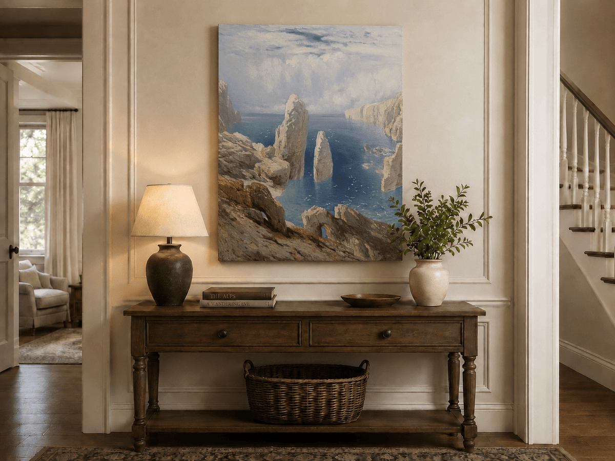 Landscape Oil Painting - Sea Cliff Pinnacles Turquoise Waters
