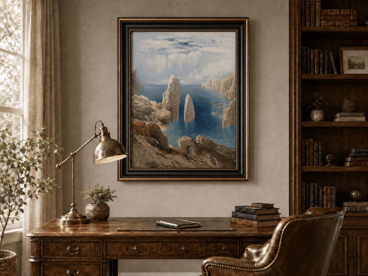 Landscape Oil Painting - Sea Cliff Pinnacles Turquoise Waters