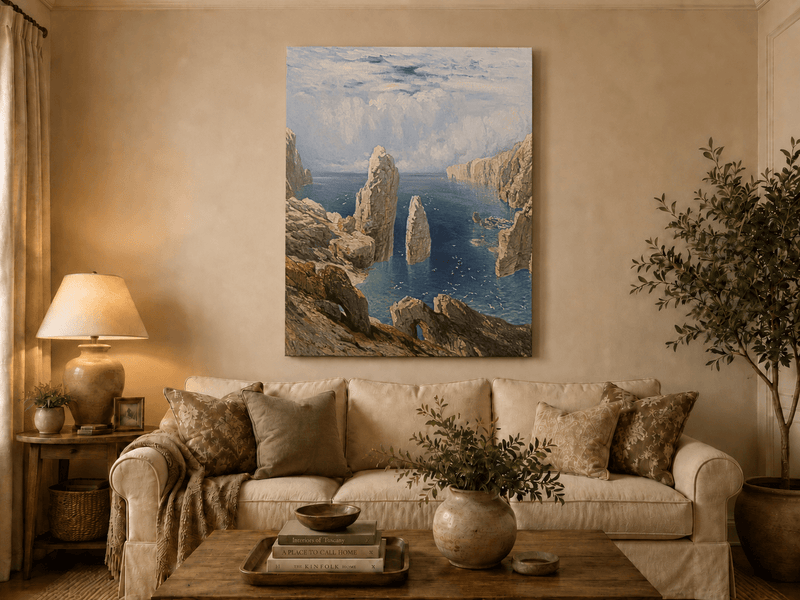 Landscape Oil Painting - Sea Cliff Pinnacles Turquoise Waters