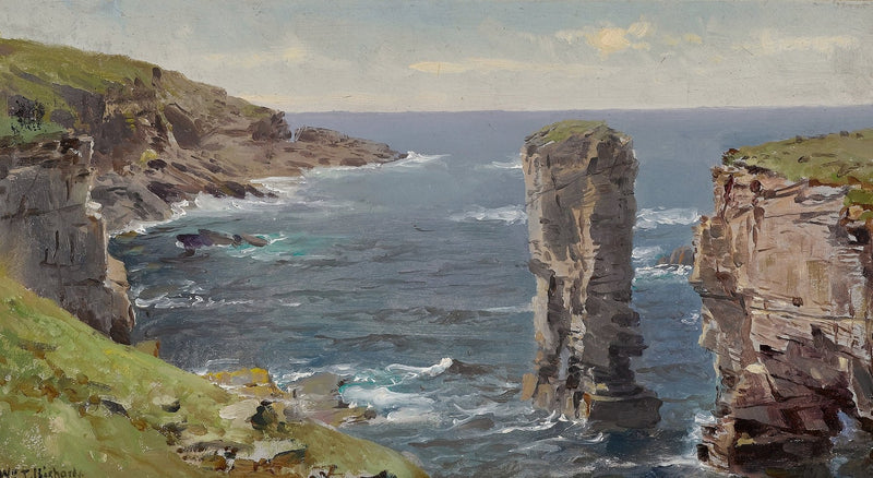 Landscape Oil Painting - Sea Stacks, Cliffs & Churning Ocean Waves - Oil Painting Haven