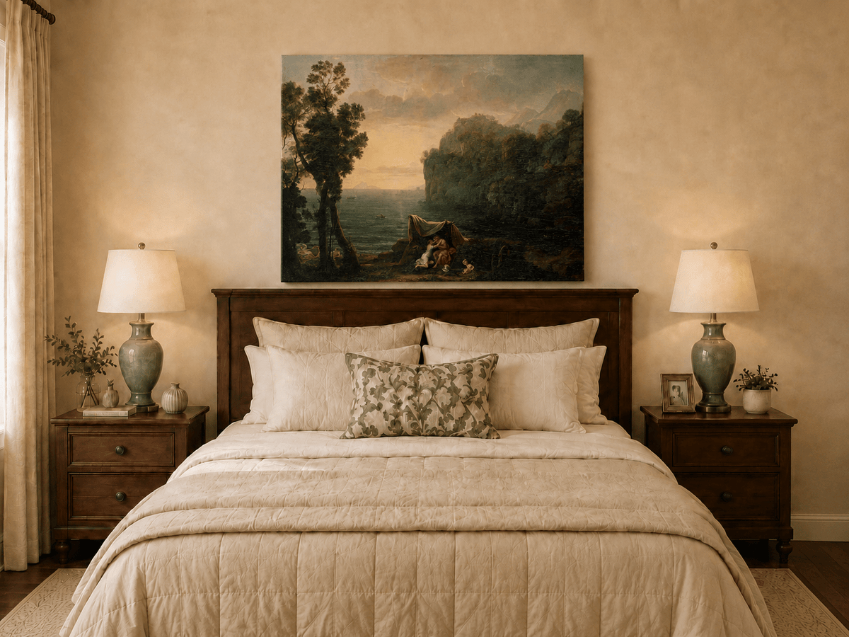 Landscape Oil Painting - Seaside Figures & Rocky Cliffs