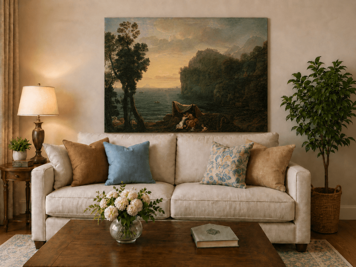 Landscape Oil Painting - Seaside Figures & Rocky Cliffs