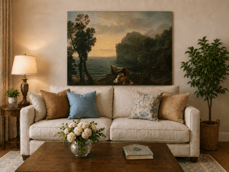 Landscape Oil Painting - Seaside Figures & Rocky Cliffs