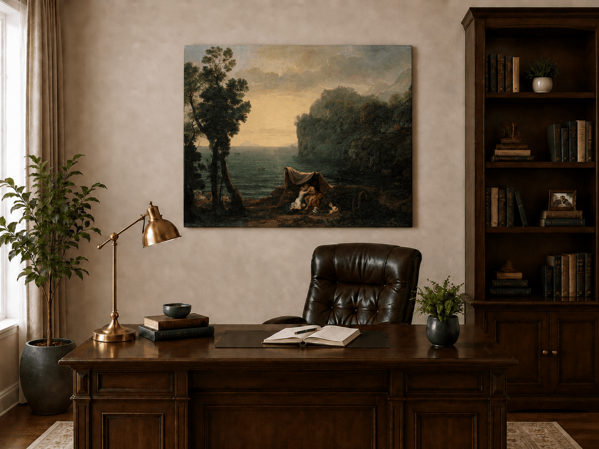 Landscape Oil Painting - Seaside Figures & Rocky Cliffs