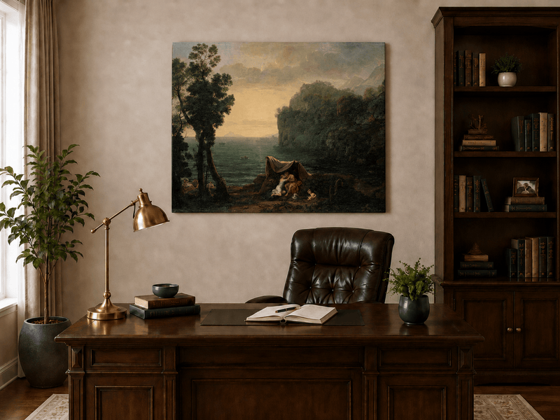 Landscape Oil Painting - Seaside Figures & Rocky Cliffs
