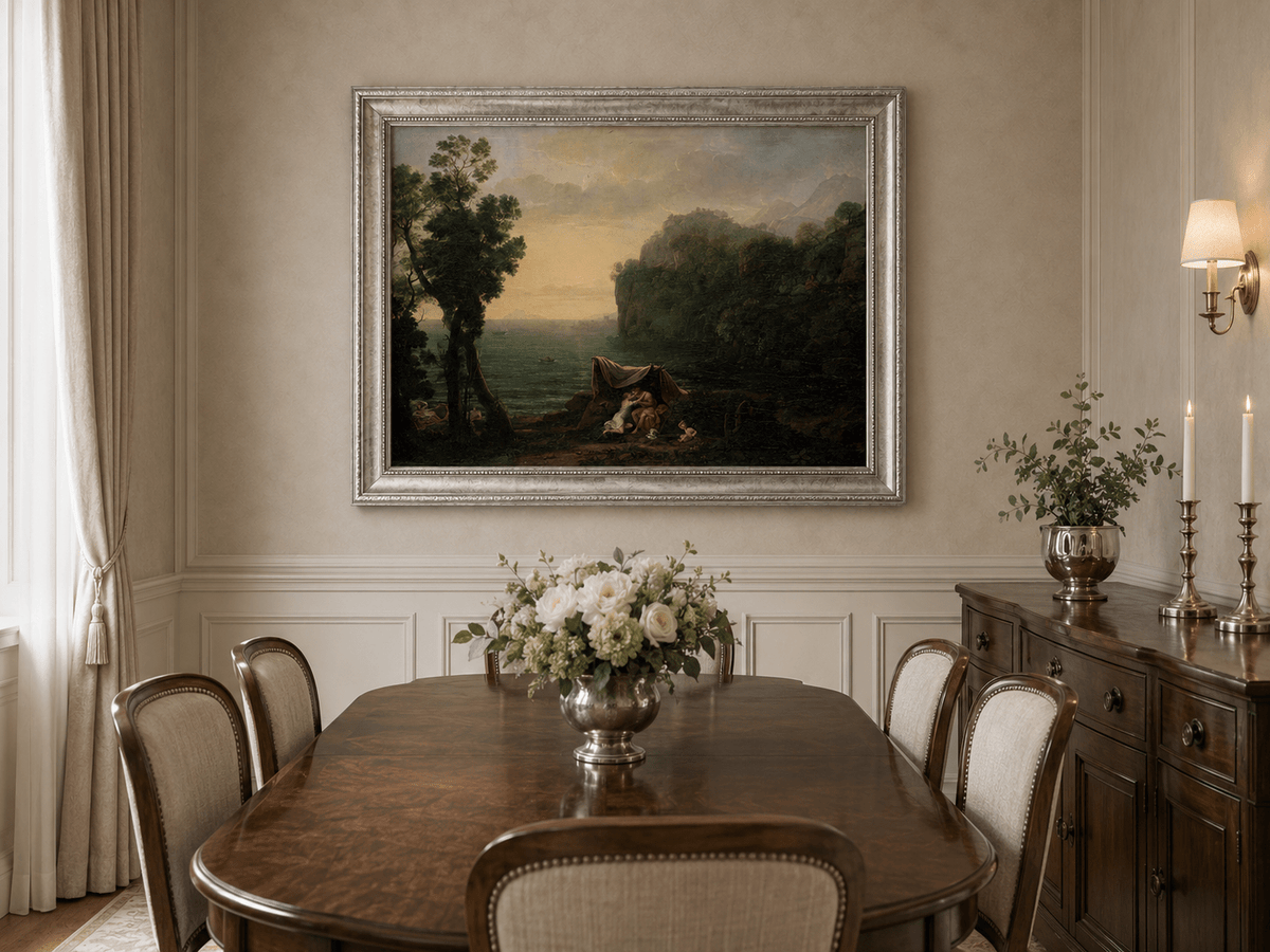 Landscape Oil Painting - Seaside Figures & Rocky Cliffs