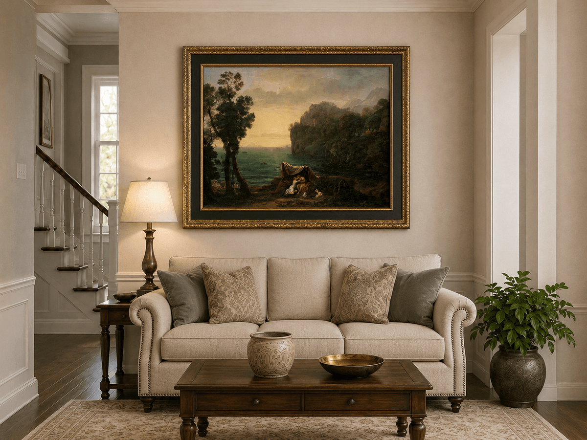 Landscape Oil Painting - Seaside Figures & Rocky Cliffs