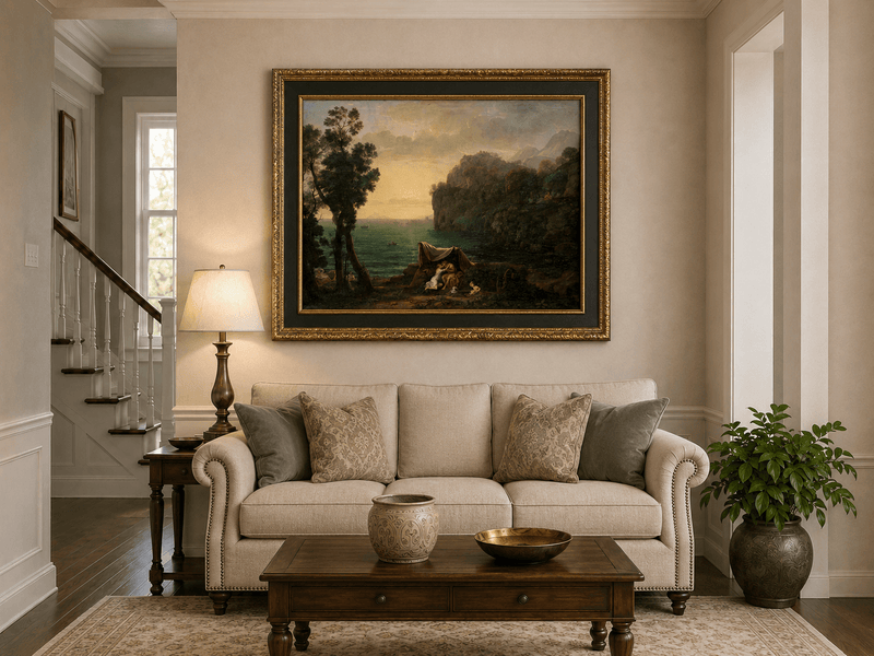 Landscape Oil Painting - Seaside Figures & Rocky Cliffs
