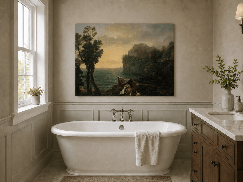 Landscape Oil Painting - Seaside Figures & Rocky Cliffs