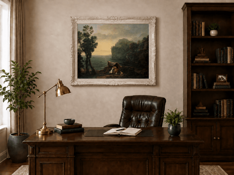 Landscape Oil Painting - Seaside Figures & Rocky Cliffs