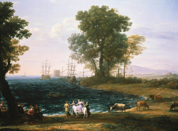 Landscape Oil Painting - Seaside Harbor with Ships and Cattle - Oil Painting Haven