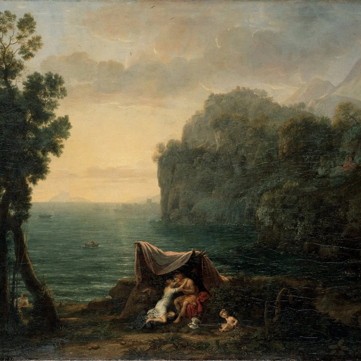 Landscape Oil Painting - Seaside with Figures and Rocky Cliffs Wall Art - Oil Painting Haven