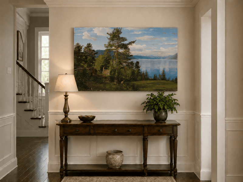 Peinture à l'huile de paysage - Forêt sereine au bord du lac