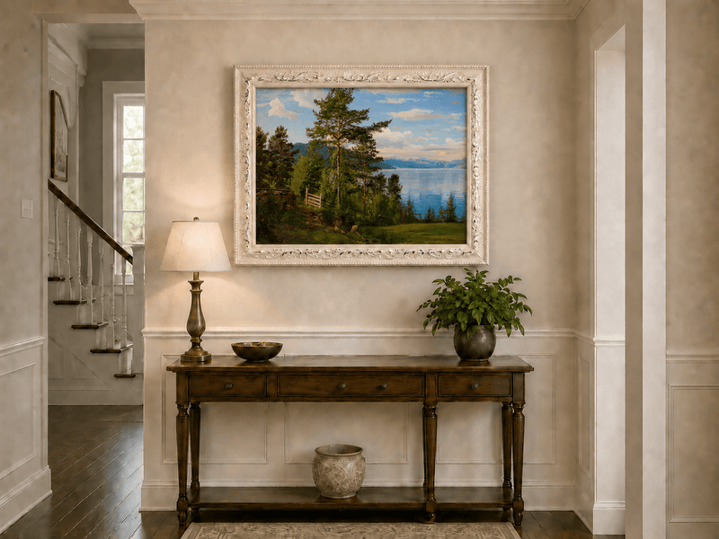 Peinture à l'huile de paysage - Forêt sereine au bord du lac