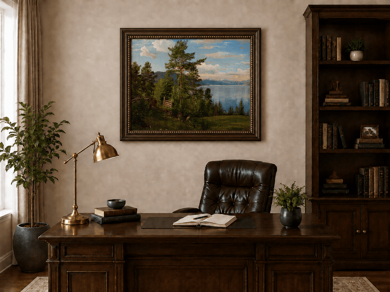 Peinture à l'huile de paysage - Forêt sereine au bord du lac
