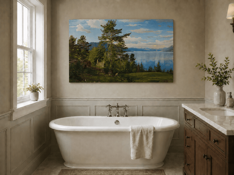 Peinture à l'huile de paysage - Forêt sereine au bord du lac