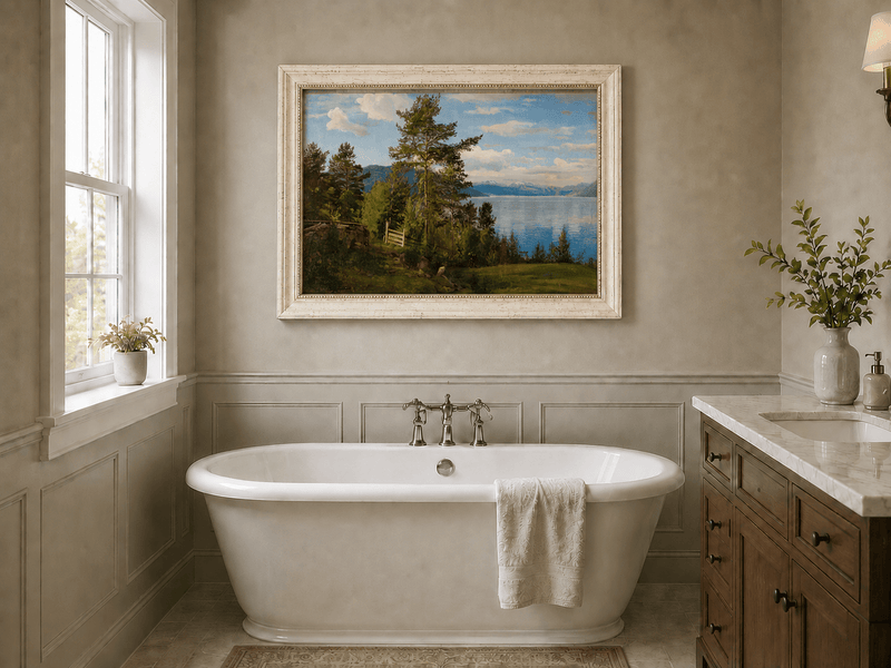 Peinture à l'huile de paysage - Forêt sereine au bord du lac