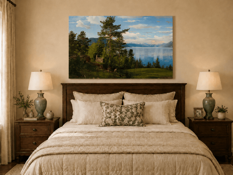 Peinture à l'huile de paysage - Forêt sereine au bord du lac