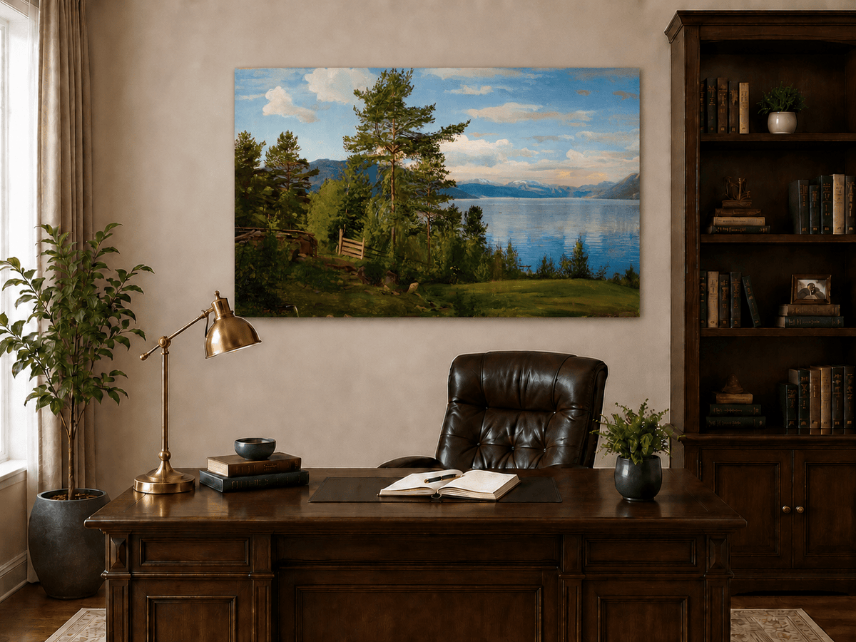 Peinture à l'huile de paysage - Forêt sereine au bord du lac