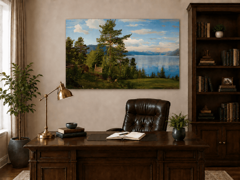 Peinture à l'huile de paysage - Forêt sereine au bord du lac
