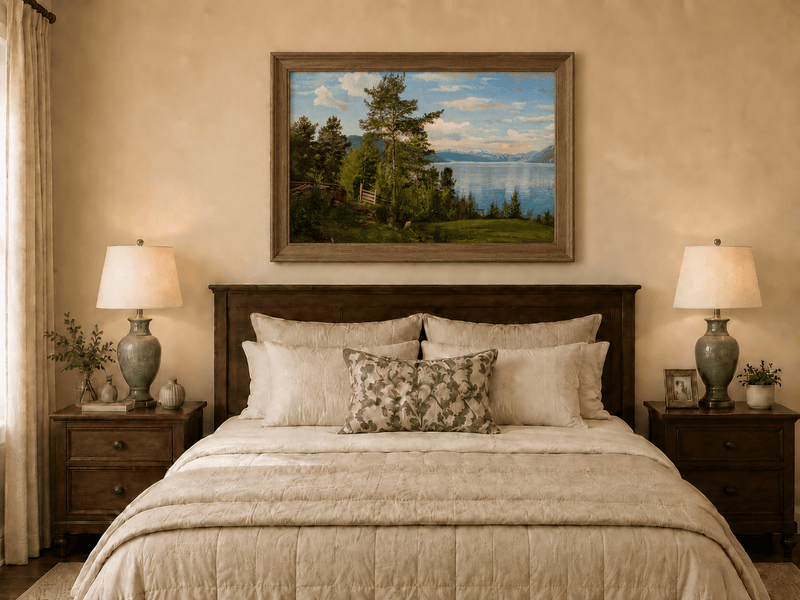 Peinture à l'huile de paysage - Forêt sereine au bord du lac