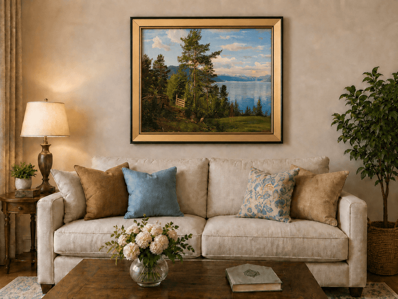 Peinture à l'huile de paysage - Forêt sereine au bord du lac