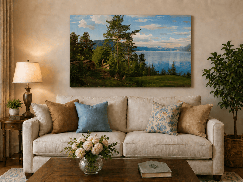 Peinture à l'huile de paysage - Forêt sereine au bord du lac