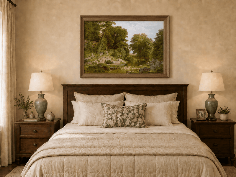 Landscape Oil Painting - Shallow Stream, Rocks, Lush Trees