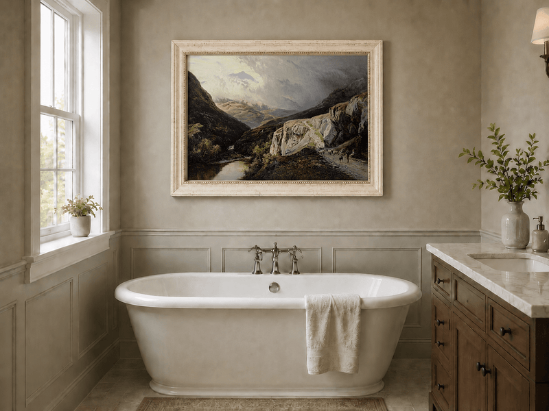 Landscape Oil Painting - Shepherd & Flock Crossing Mountain Pass