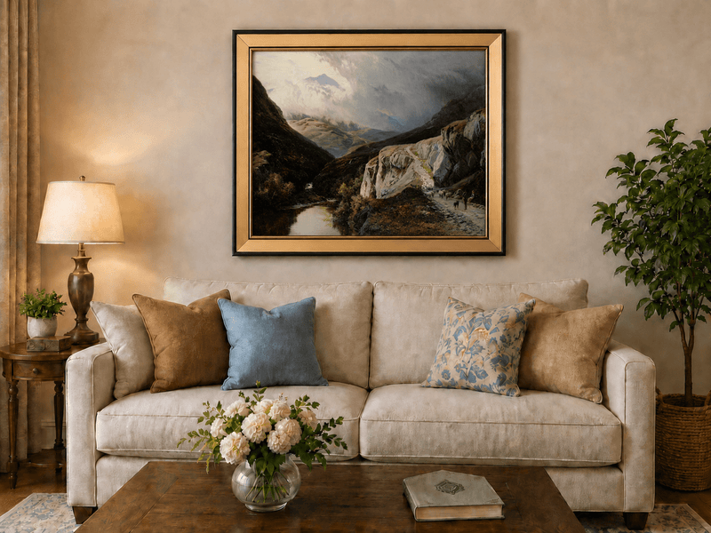 Landscape Oil Painting - Shepherd & Flock Crossing Mountain Pass