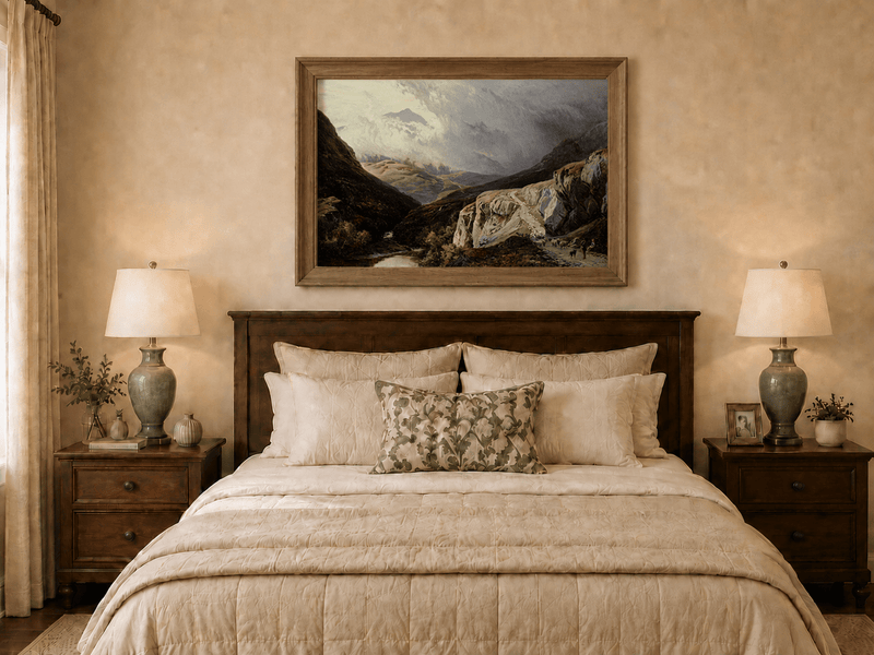 Landscape Oil Painting - Shepherd & Flock Crossing Mountain Pass