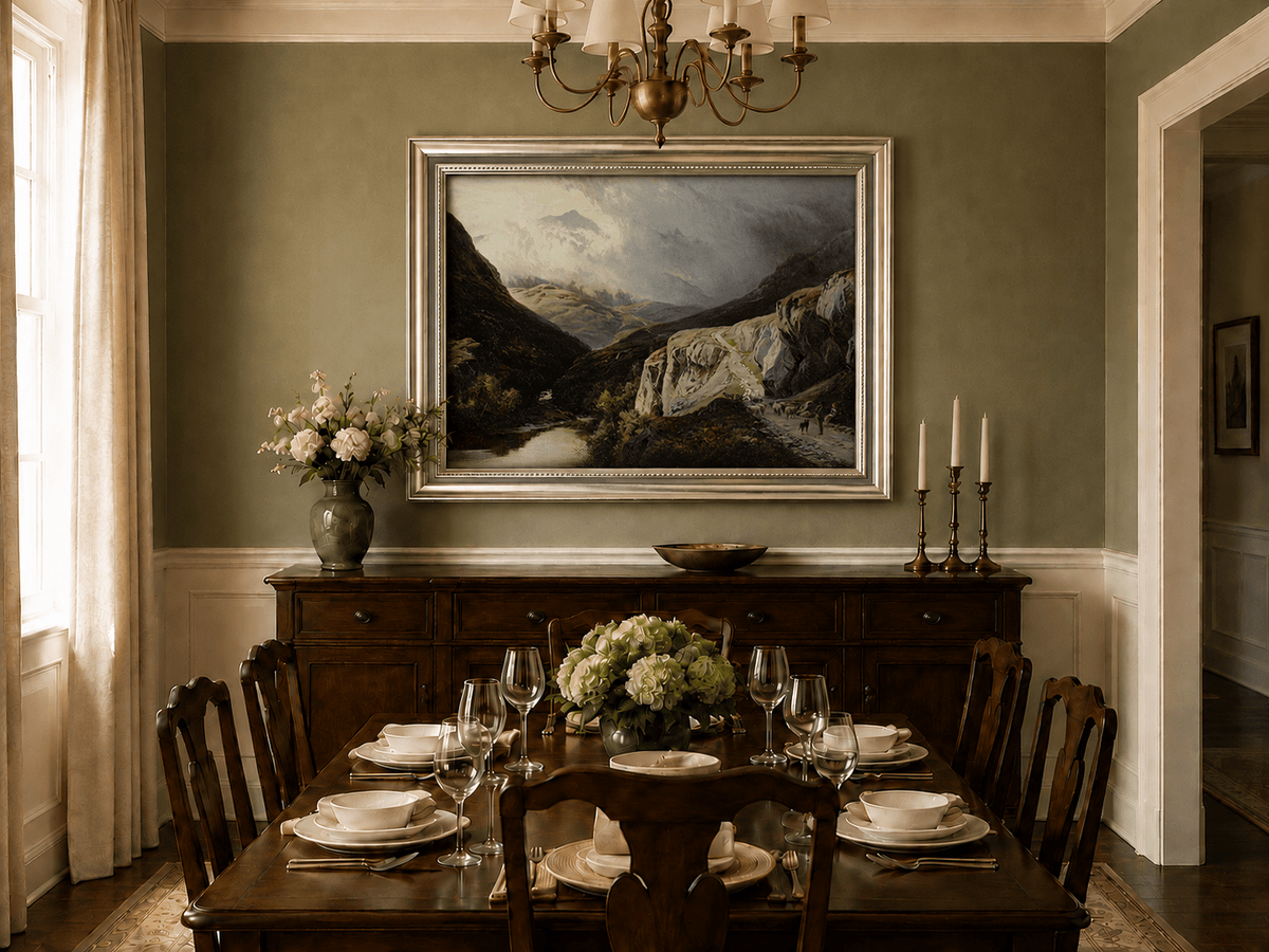 Landscape Oil Painting - Shepherd & Flock Crossing Mountain Pass