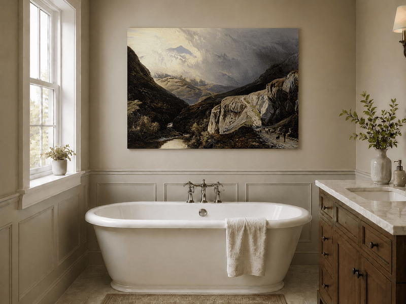 Landscape Oil Painting - Shepherd & Flock Crossing Mountain Pass