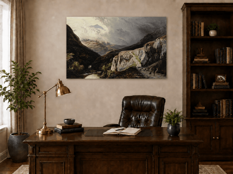 Landscape Oil Painting - Shepherd & Flock Crossing Mountain Pass