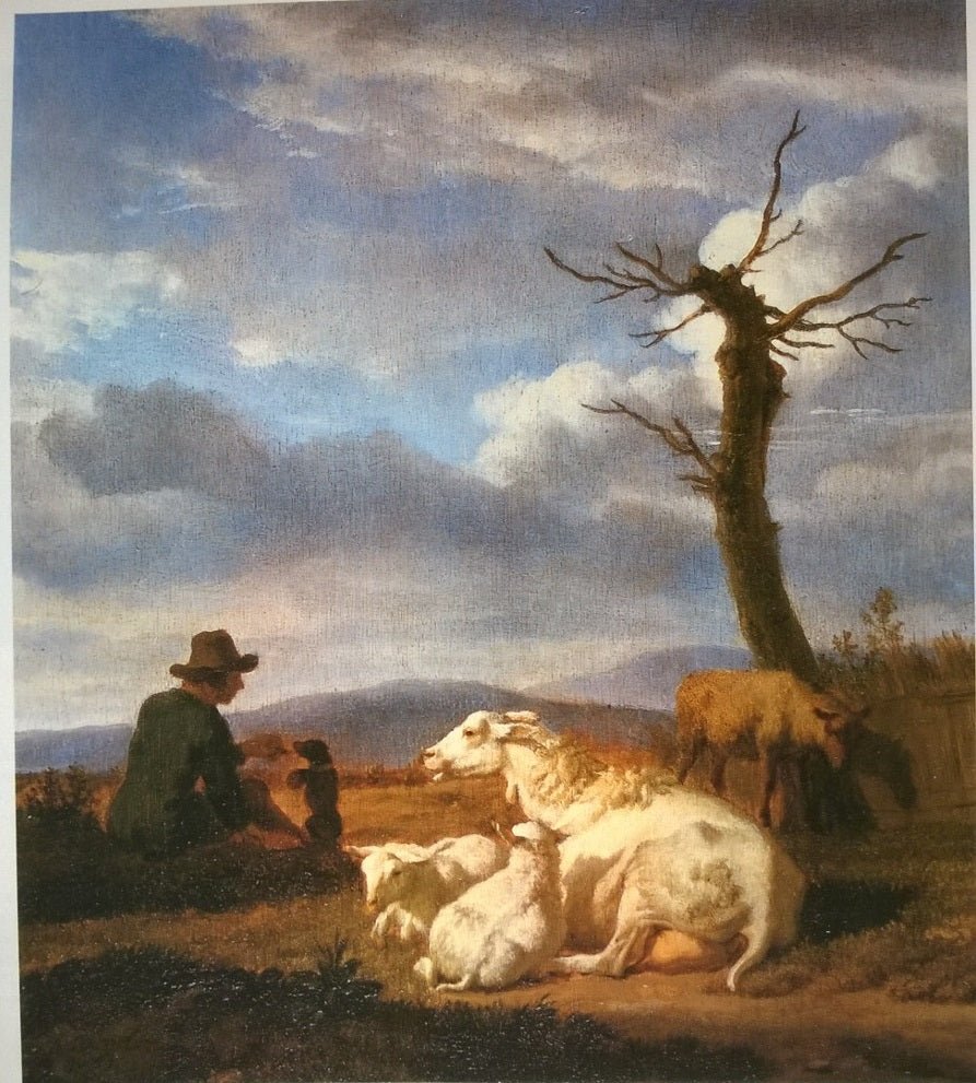 Landscape Oil Painting - Shepherd with Sheep Under Open Sky - Oil Painting Haven