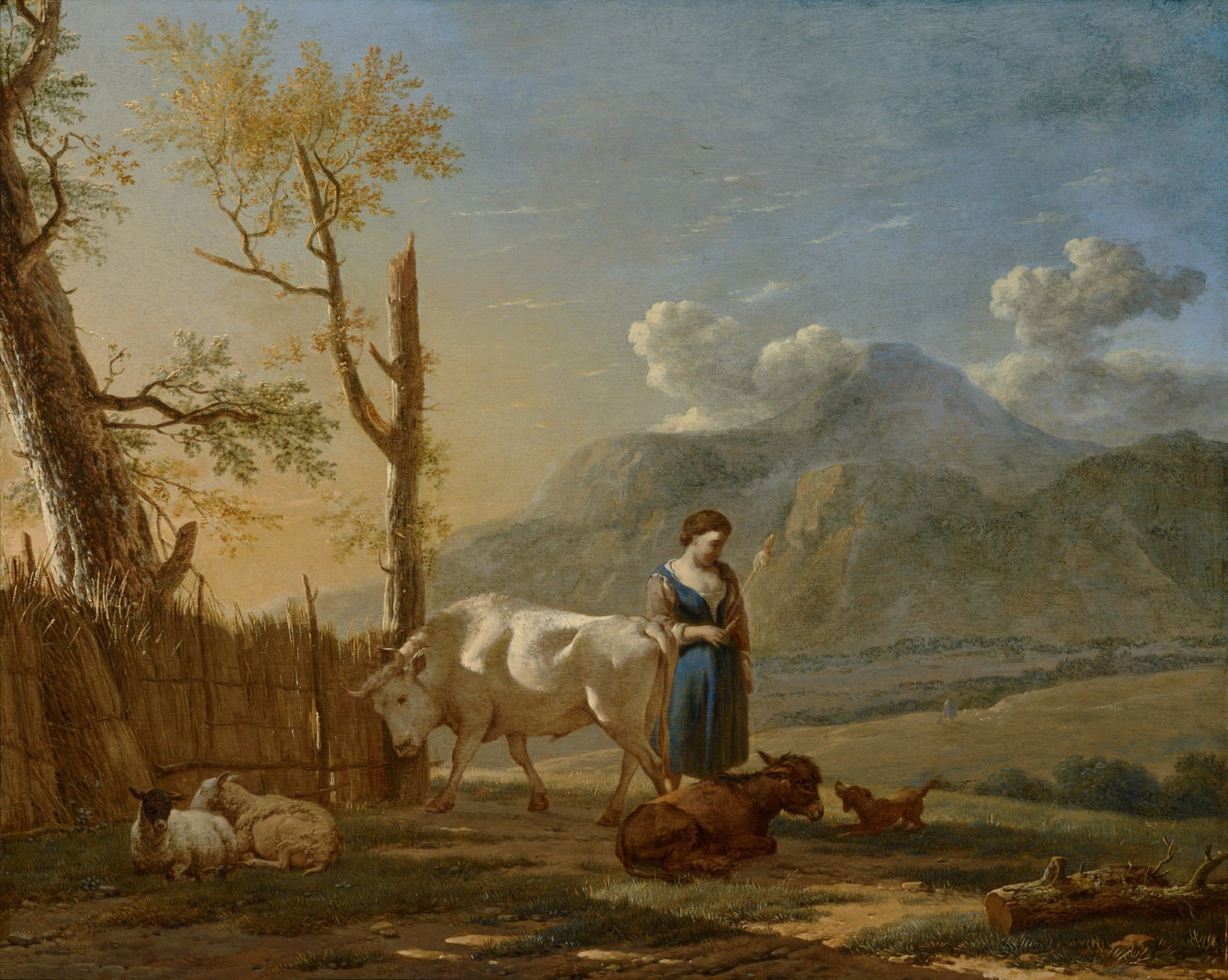 Landscape Oil Painting - Shepherdess with Cattle in Valley - Oil Painting Haven