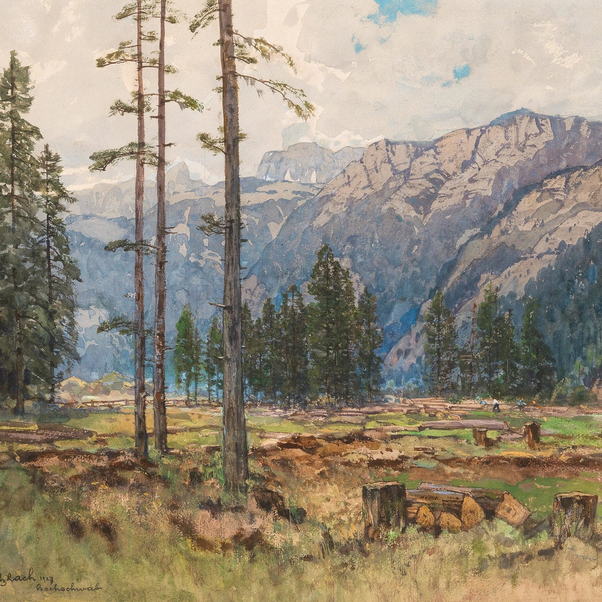 Hand-painted sierra meadow and granite mountain view landscape oil painting on canvas