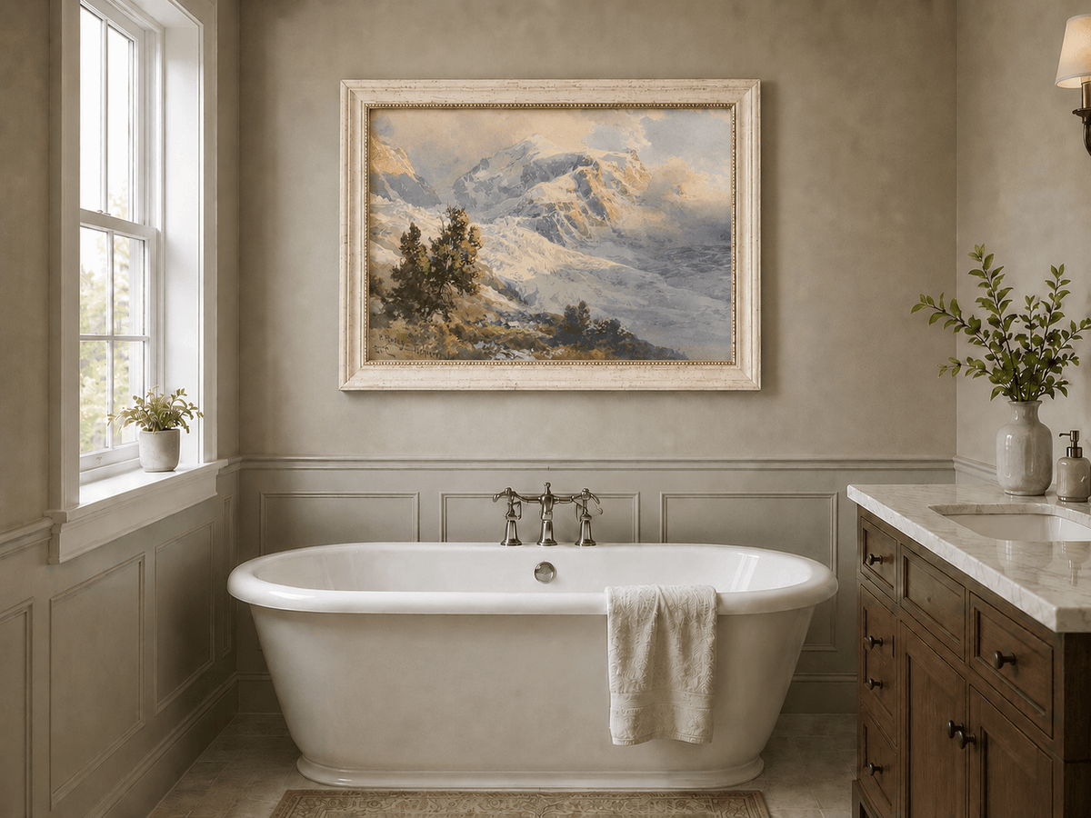 Landscape Oil Painting - Snowy Alpine Peaks at Sunrise