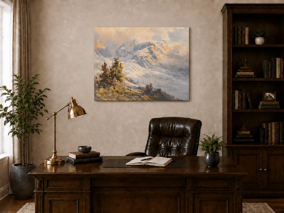 Landscape Oil Painting - Snowy Alpine Peaks at Sunrise