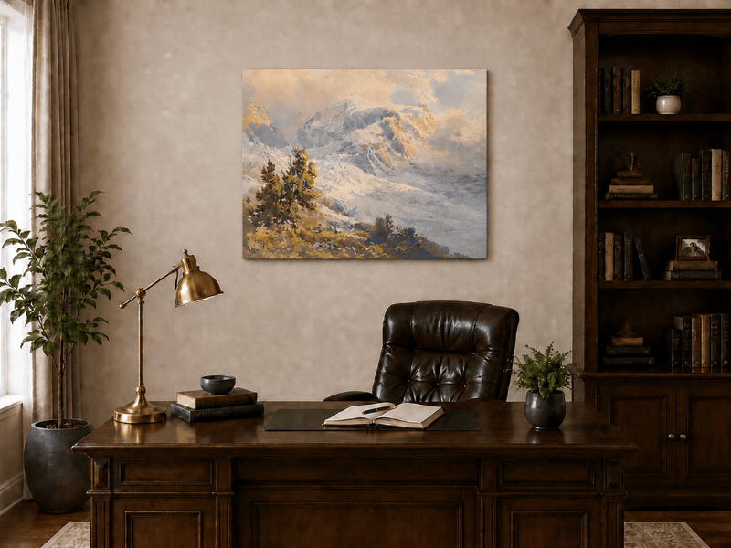 Landscape Oil Painting - Snowy Alpine Peaks at Sunrise
