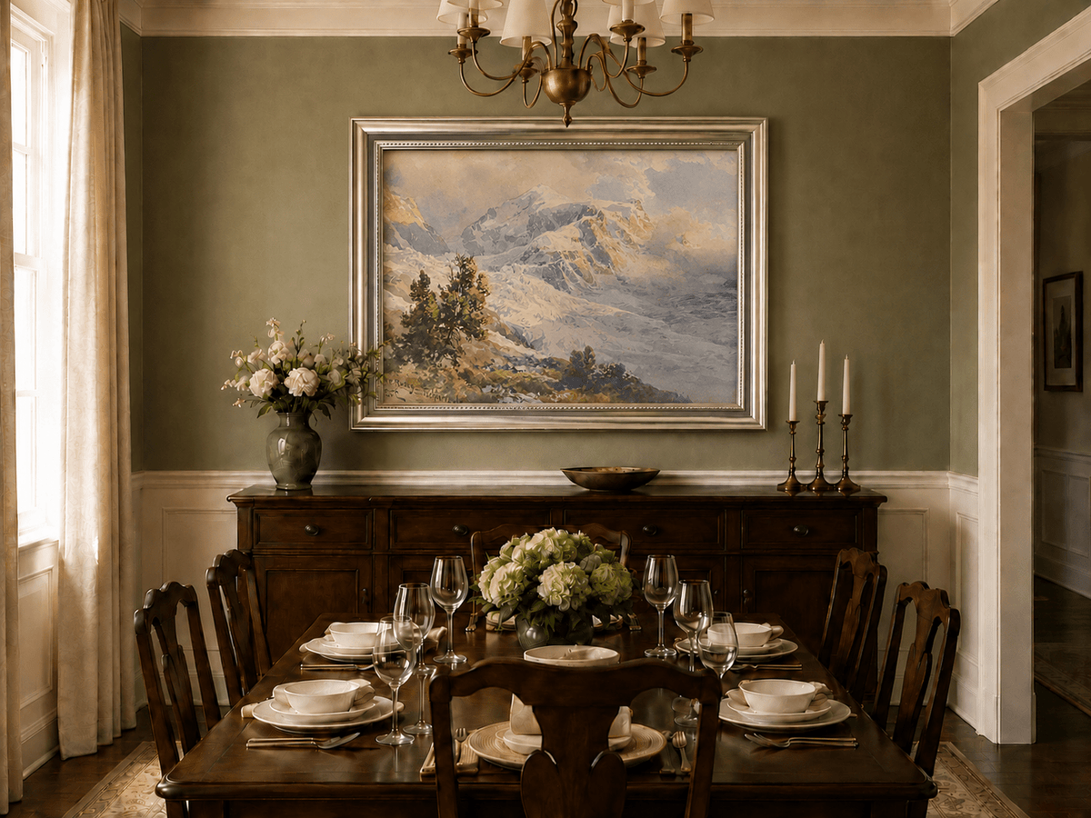 Landscape Oil Painting - Snowy Alpine Peaks at Sunrise