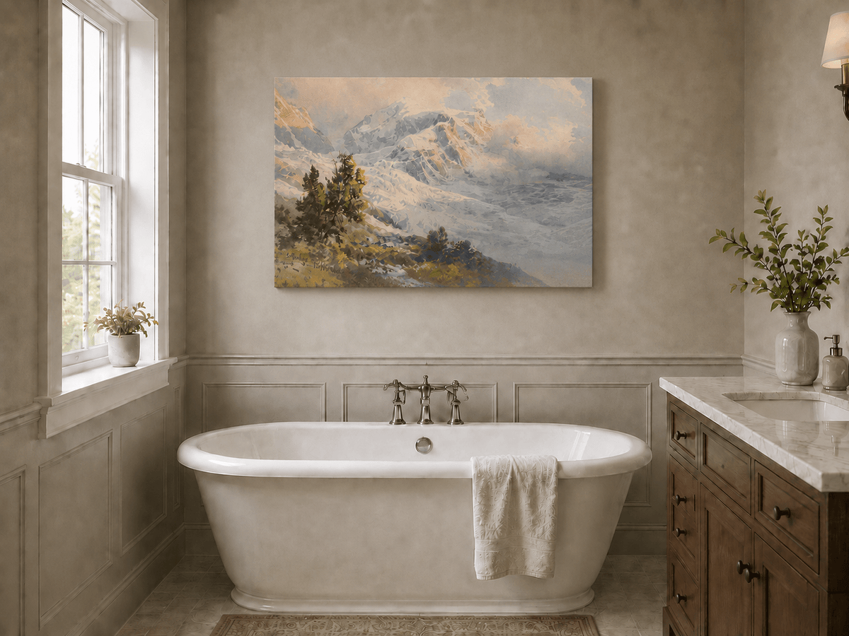 Landscape Oil Painting - Snowy Alpine Peaks at Sunrise