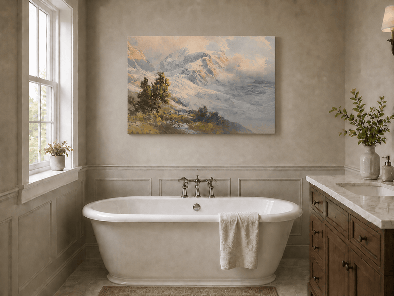 Landscape Oil Painting - Snowy Alpine Peaks at Sunrise