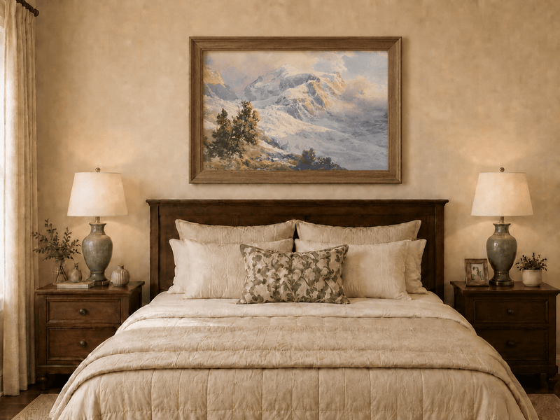Landscape Oil Painting - Snowy Alpine Peaks at Sunrise