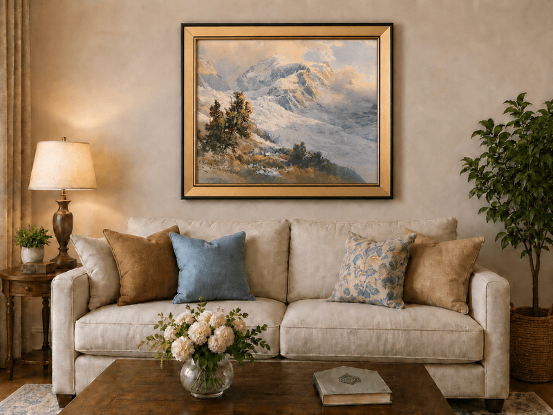 Landscape Oil Painting - Snowy Alpine Peaks at Sunrise