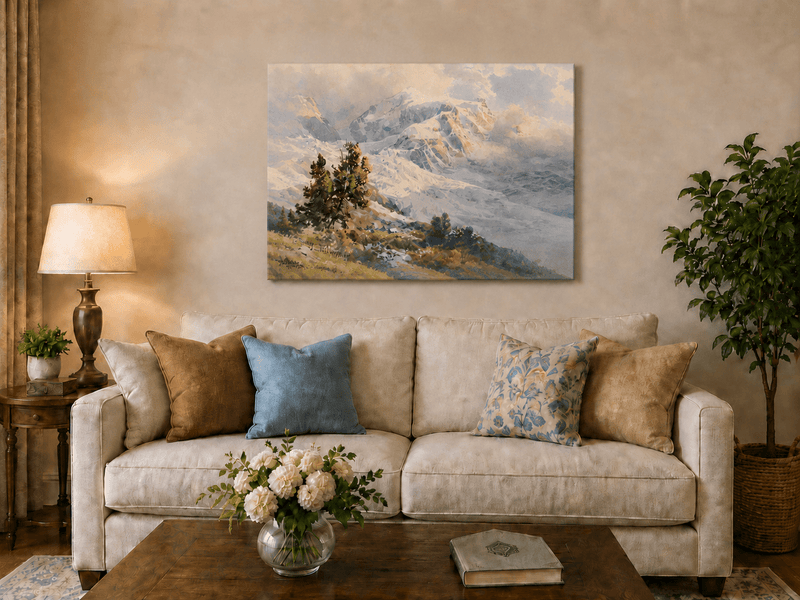 Landscape Oil Painting - Snowy Alpine Peaks at Sunrise