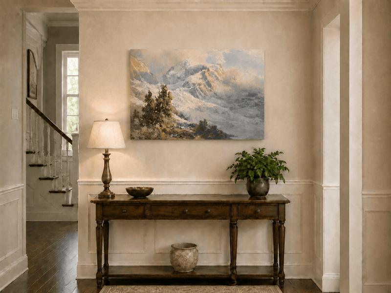 Landscape Oil Painting - Snowy Alpine Peaks at Sunrise