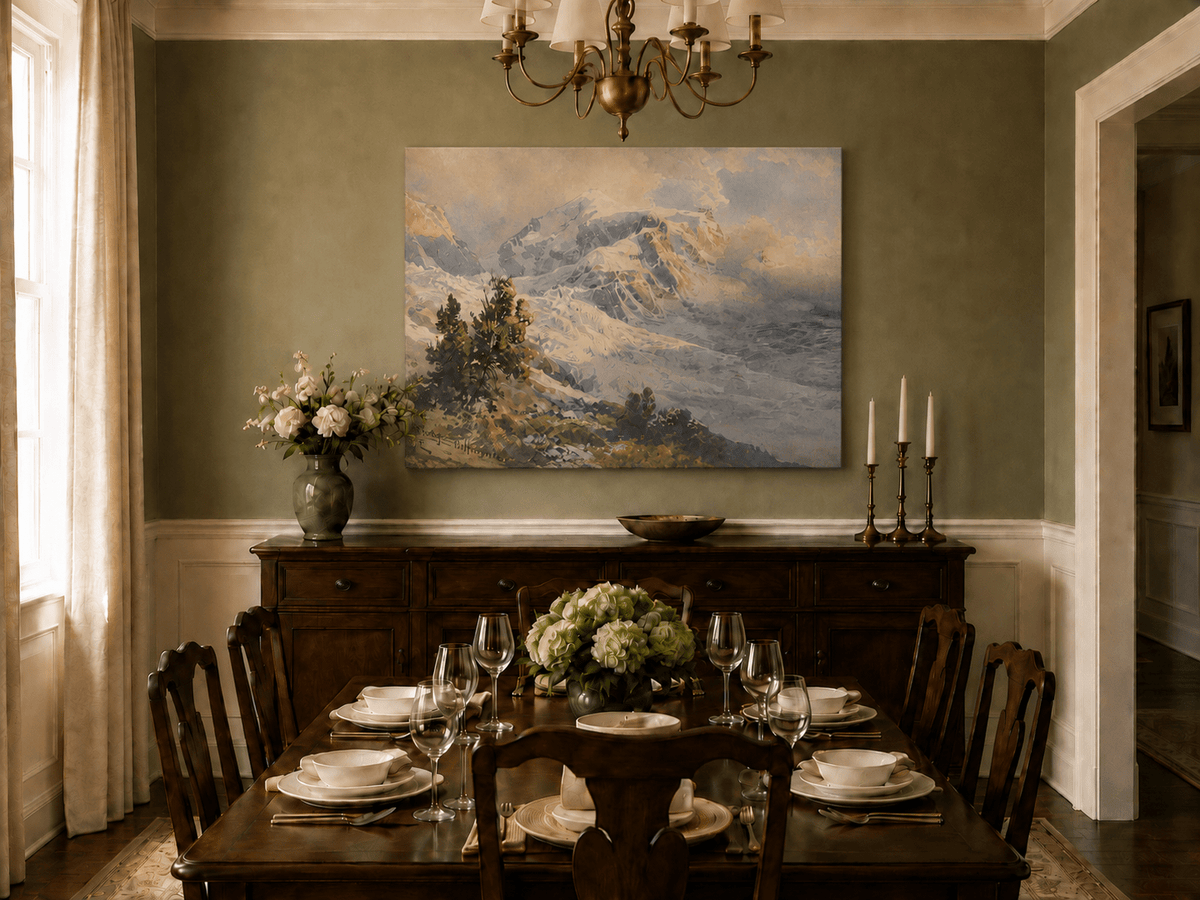 Landscape Oil Painting - Snowy Alpine Peaks at Sunrise