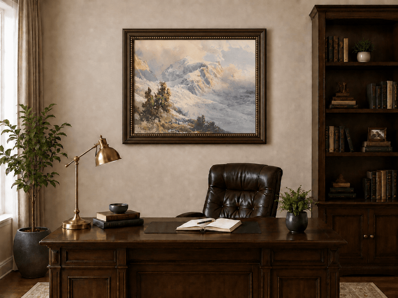Landscape Oil Painting - Snowy Alpine Peaks at Sunrise
